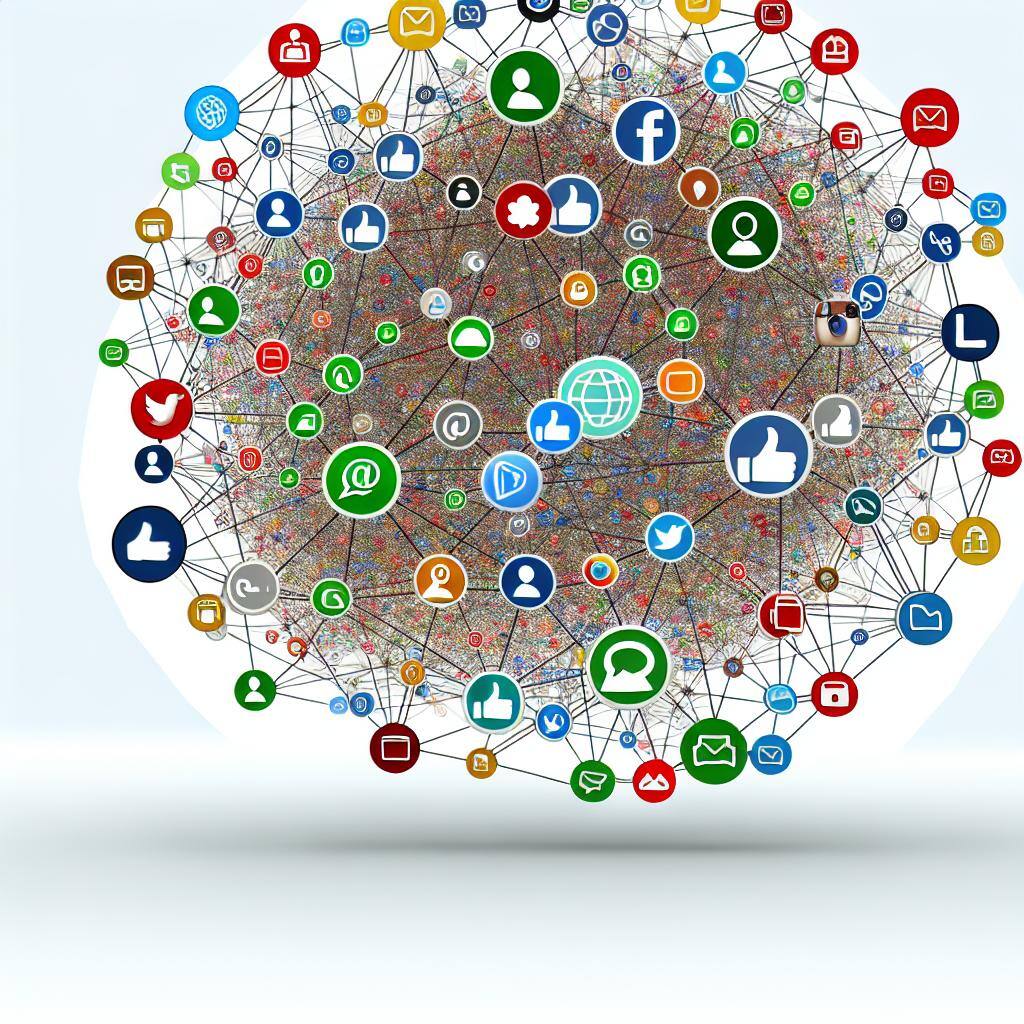 A web of social media icons.