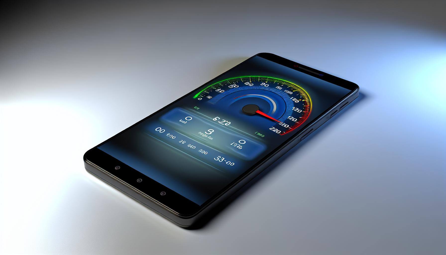 An image of a mobile phone displaying speed indicators.